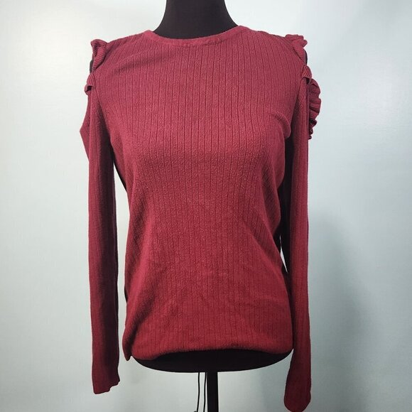 White House Black Market Long Sleeve Burgundy Blouse Shoulder Cut-Outs
Lot I - Picture 1 of 8
